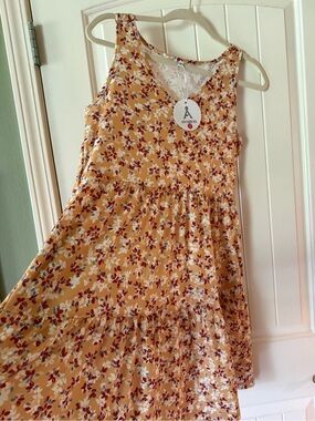 Anrabess Girls' Mustard Yellow Floral Tiered Sundress NWT POCKETS